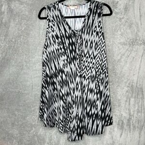 Cest La Vie 2X Shirt Top Gray Black Geometric Sleeveless V Neck Stretch Womens
